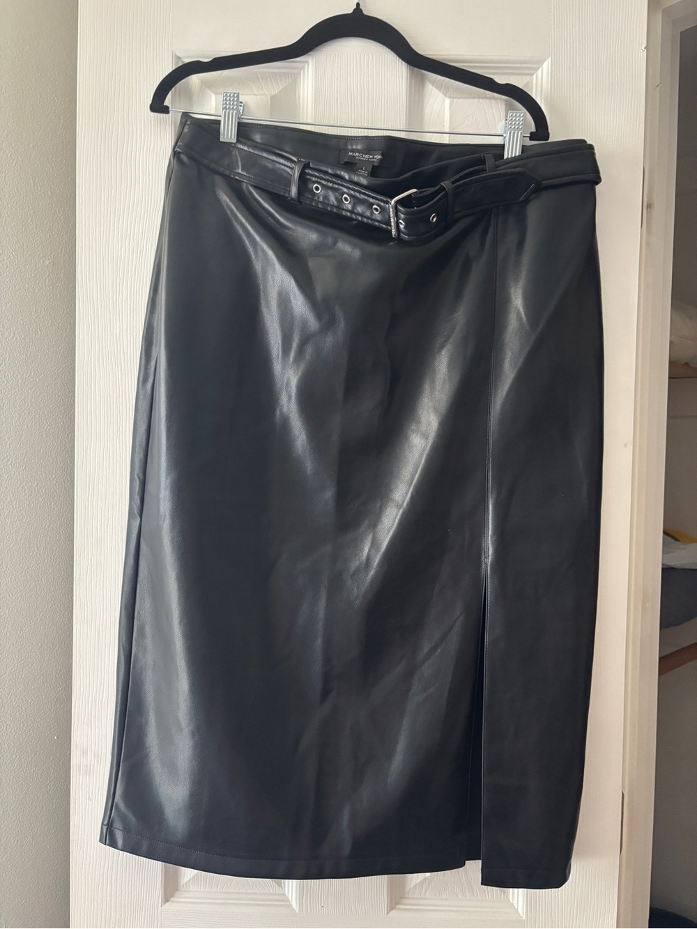 Marc New York Faux Leather Black Pencil Skirt with Belt